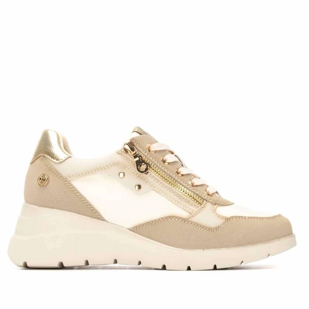 NEW XTI women's casual wedge lace-up sneakers in beige